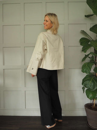 Courtier Jacket with Tortoise Shell Buttons &amp; High Buttoned Collar and Cuffs by Soaked - Taupe