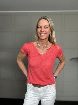 Sissie Linen V Neck T Shirt  - 6 Colours