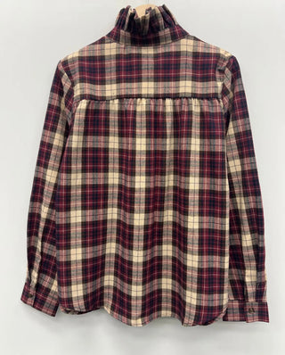 Sully Tartan Blouse with Ruffle Collar  - Burgundy, Chocolate