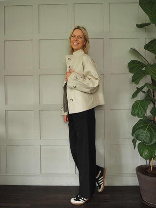 Courtier Jacket with Tortoise Shell Buttons &amp; High Buttoned Collar and Cuffs by Soaked - Taupe