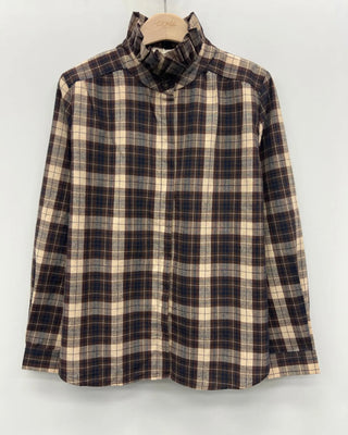 Sully Tartan Blouse with Ruffle Collar  - Burgundy, Chocolate