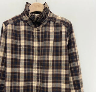 Sully Tartan Blouse with Ruffle Collar  - Burgundy, Chocolate