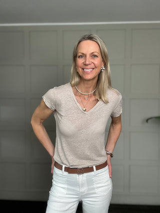 Sissie Linen V Neck T Shirt  - 6 Colours