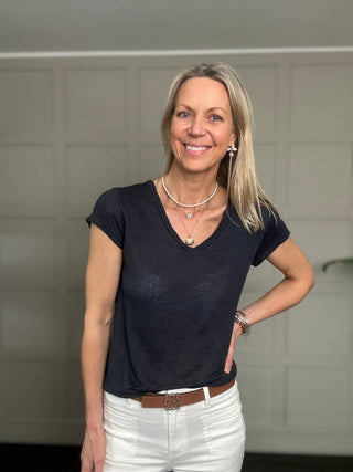 Sissie Linen V Neck T Shirt  - 6 Colours