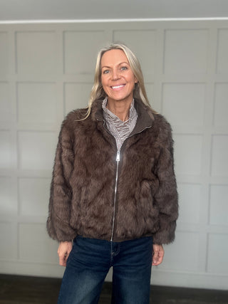 Brampton Reversible Faux Fur Jacket - Chocolate