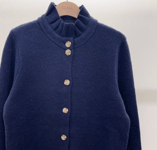 Lucy Cardigan with Pleated Collar - Burgundy, Chocolate, Khaki, Navy Blue