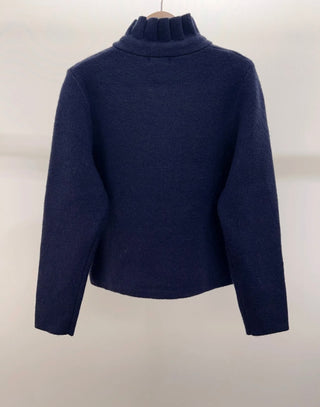 Lucy Cardigan with Pleated Collar - Burgundy, Chocolate, Khaki, Navy Blue