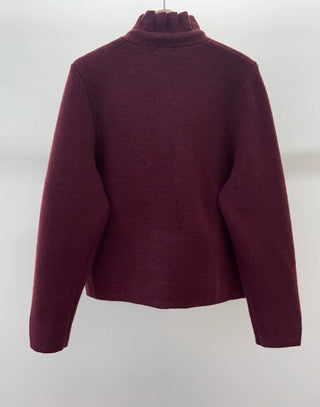 Lucy Cardigan with Pleated Collar - Burgundy, Chocolate, Khaki, Navy Blue