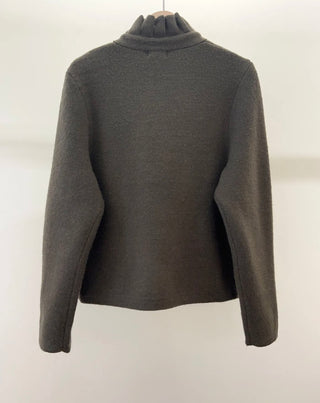 Lucy Cardigan with Pleated Collar - Burgundy, Chocolate, Khaki, Navy Blue