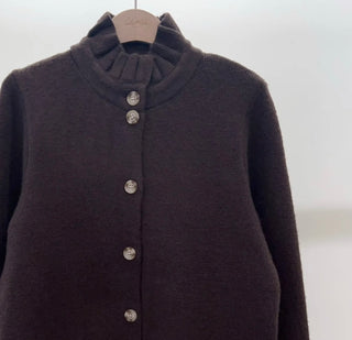 Lucy Cardigan with Pleated Collar - Burgundy, Chocolate, Khaki, Navy Blue