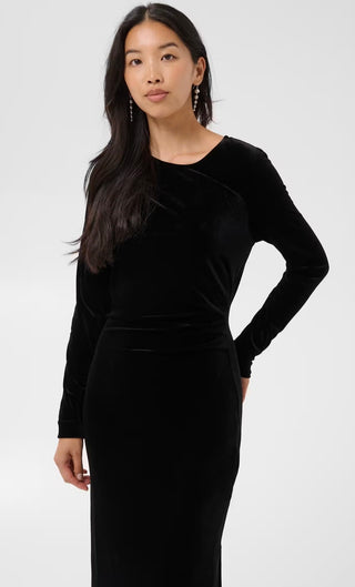 Dichte Velvet Long Sleeve Dress with Side Split by Part Two - Black, Blue, Chocolate