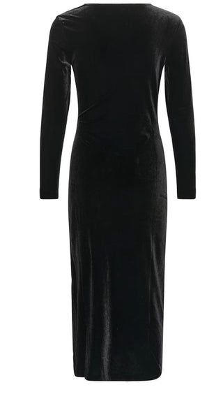 Dichte Velvet Long Sleeve Dress with Side Split by Part Two - Black, Blue, Chocolate