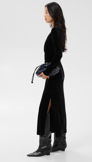 Dichte Velvet Long Sleeve Dress with Side Split by Part Two - Black, Blue, Chocolate
