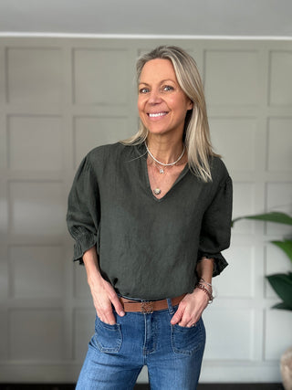 Antibes Linen Blouse with Cropped Sleeves - 7 Colours
