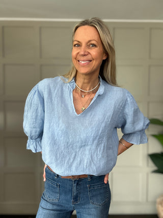 Antibes Linen Blouse with Cropped Sleeves - 7 Colours
