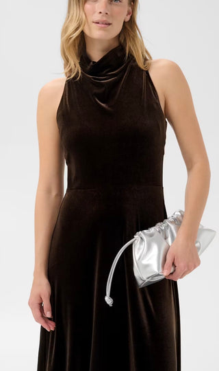 Dicle Halterneck Velvet Dress by Part Two - Black, Blue, Chocolate