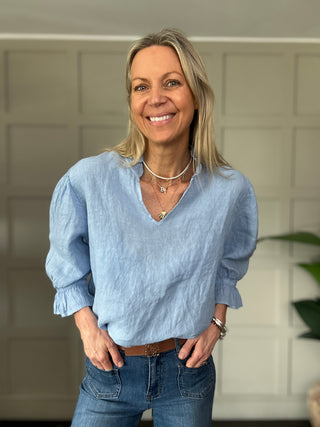 Antibes Linen Blouse with Cropped Sleeves - 7 Colours