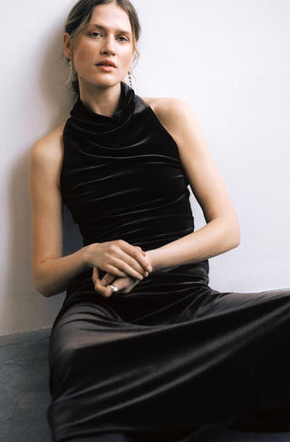 Dicle Halterneck Velvet Dress by Part Two - Black, Blue, Chocolate