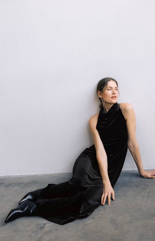 Dicle Halterneck Velvet Dress by Part Two - Black, Blue, Chocolate