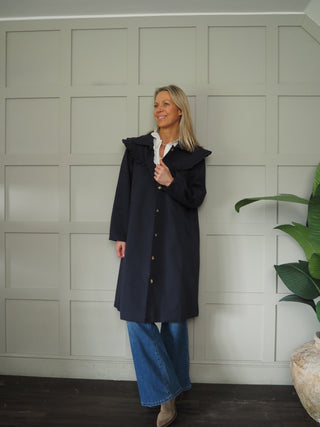 Marais Trench Coat with Detachable Peter Pan Collar - Navy Blue