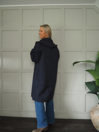 Marais Trench Coat with Detachable Peter Pan Collar - Navy Blue