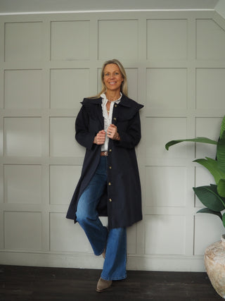 Marais Trench Coat with Detachable Peter Pan Collar - Navy Blue