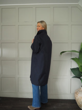 Marais Trench Coat with Detachable Peter Pan Collar - Navy Blue