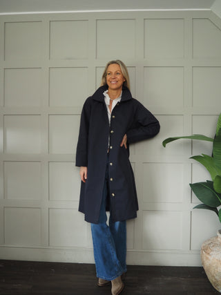 Marais Trench Coat with Detachable Peter Pan Collar - Navy Blue