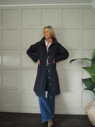 Marais Trench Coat with Detachable Peter Pan Collar - Navy Blue