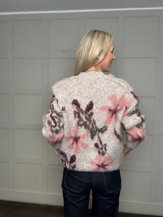 Ulice Floral Jumper by Saint Tropez - Oatmeal/Burgundy/Pink