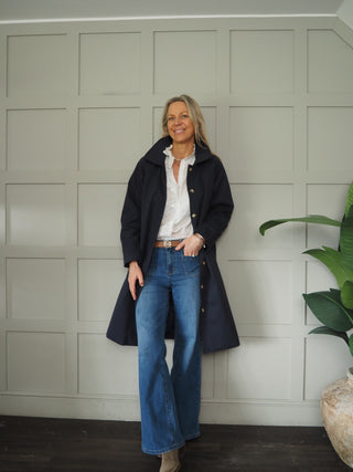 Marais Trench Coat with Detachable Peter Pan Collar - Navy Blue