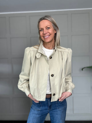 Rebecca Bubble Hem Jacket with Funnel Neck - Fawn