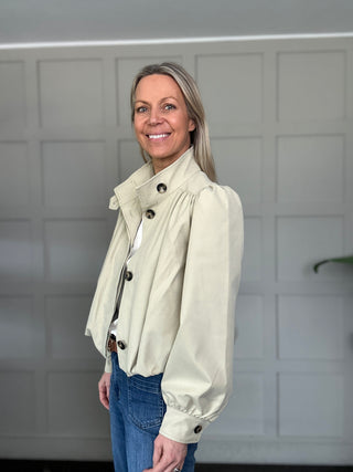 Rebecca Bubble Hem Jacket with Funnel Neck - Fawn