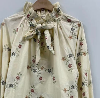 Scotney Embroidered Blouse with Ruffle Collar and Tie Detail Ruffle Collar  - Ecru