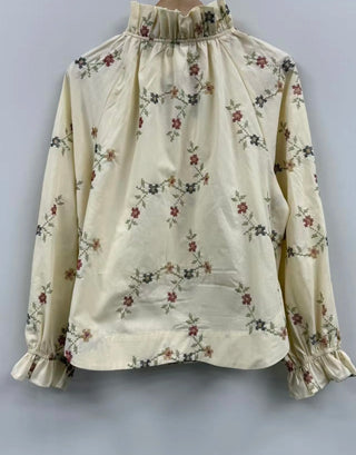 Scotney Embroidered Blouse with Ruffle Collar and Tie Detail Ruffle Collar  - Ecru