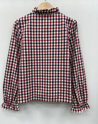 Highclere Blouse with Ruffle and Rik Rak Details  - Navy, Red