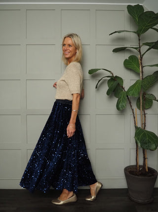 Colwyn Full Sequin Skirt with Satin Waist Band - Black, Gold, Green