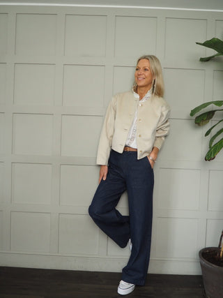 Jada Collarless Cropped Jacket by Soaked - Oatmeal