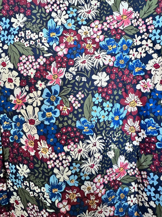 Hurlingham Floral Print Blouse with Pleated Collar - Navy/Multi