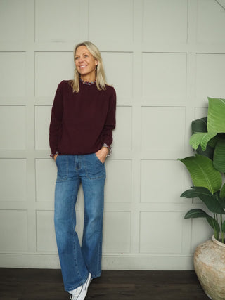 Barnsdale Jumper with Floral Details - Burgundy, Chocolate