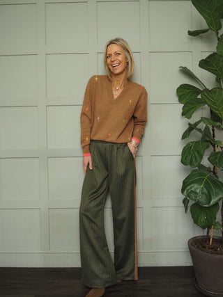 Chancery Pinstripe Trousers - Black, Khaki, Navy Blue