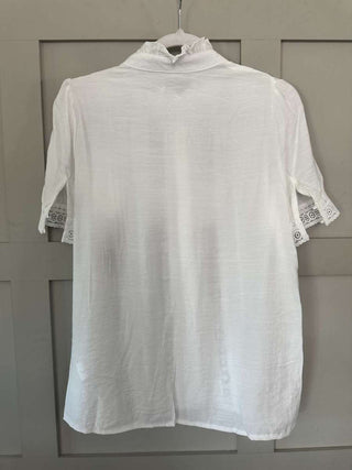 Belle SHORT Sleeve High Collared Blouse - Navy Blue, Off White, Sand and Sky Blue