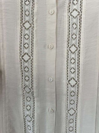 Belle SHORT Sleeve High Collared Blouse - Navy Blue, Off White, Sand and Sky Blue