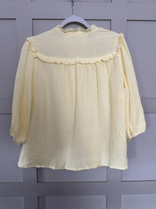 Royal Cheesecloth Cropped Sleeve Blouse - Baby Blue, Coral, Off White, Yellow