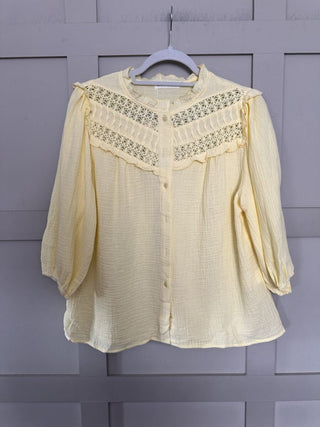 Royal Cheesecloth Cropped Sleeve Blouse - Baby Blue, Coral, Off White, Yellow