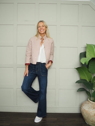 Parson Stripe Quilted Jacket with Pleated Collar - Chocolate, Burgundy