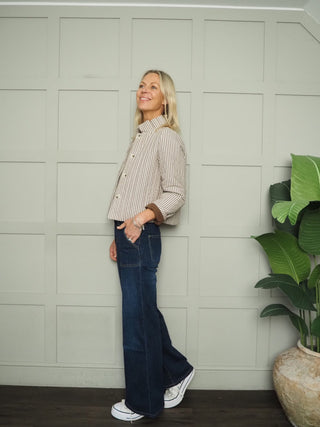 Parson Stripe Quilted Jacket with Pleated Collar - Chocolate, Burgundy