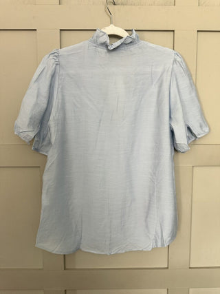 Elcot SHORT Sleeve Blouse with V Neckline and Frill Detail - Baby Blue, Black, Off White, Yellow