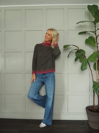Una Turtle Neck with Contrasting Blanket Stitch Jumper, Best Seller - 17 Colours