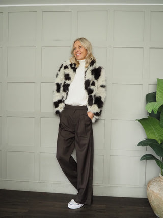 Bybemio Faux Fur Coat by BYoung - Chocolate/Cream